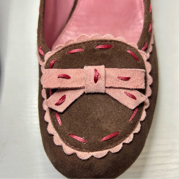 Vince Camuto Chocolate Brown Suede Pink Bow Heels Size 8.5 - Picture 3 of 15